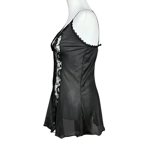 80s 90s Vintage Black Faux Teddy Sheer Lace Slip Dress. Small. Gothic Whimsigoth - Picture 3 of 9